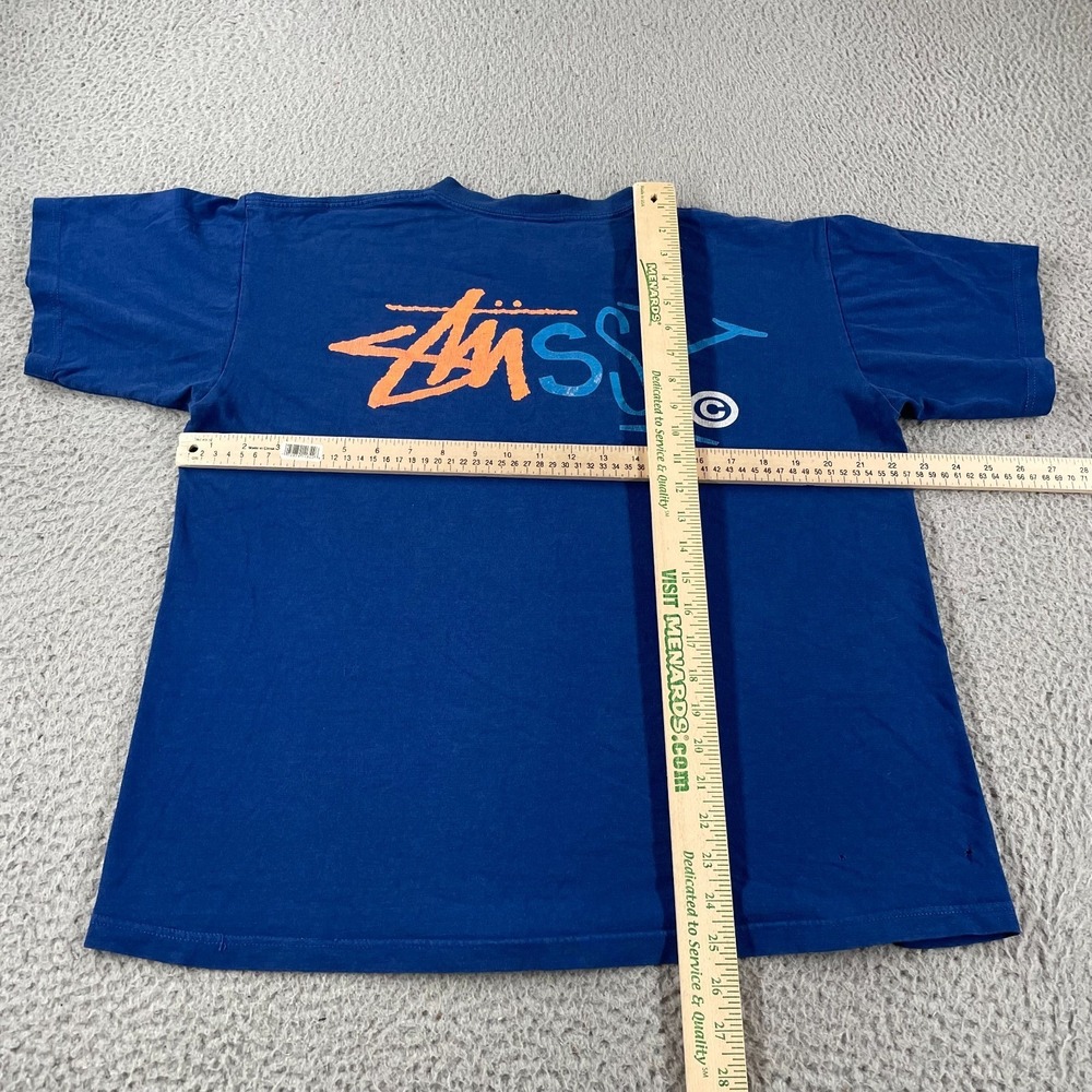Vintage 2000s Stussy Graphic T Shirt Blue Men's L Y2K Big Logo Double Graphic * - Picture 9 of 12